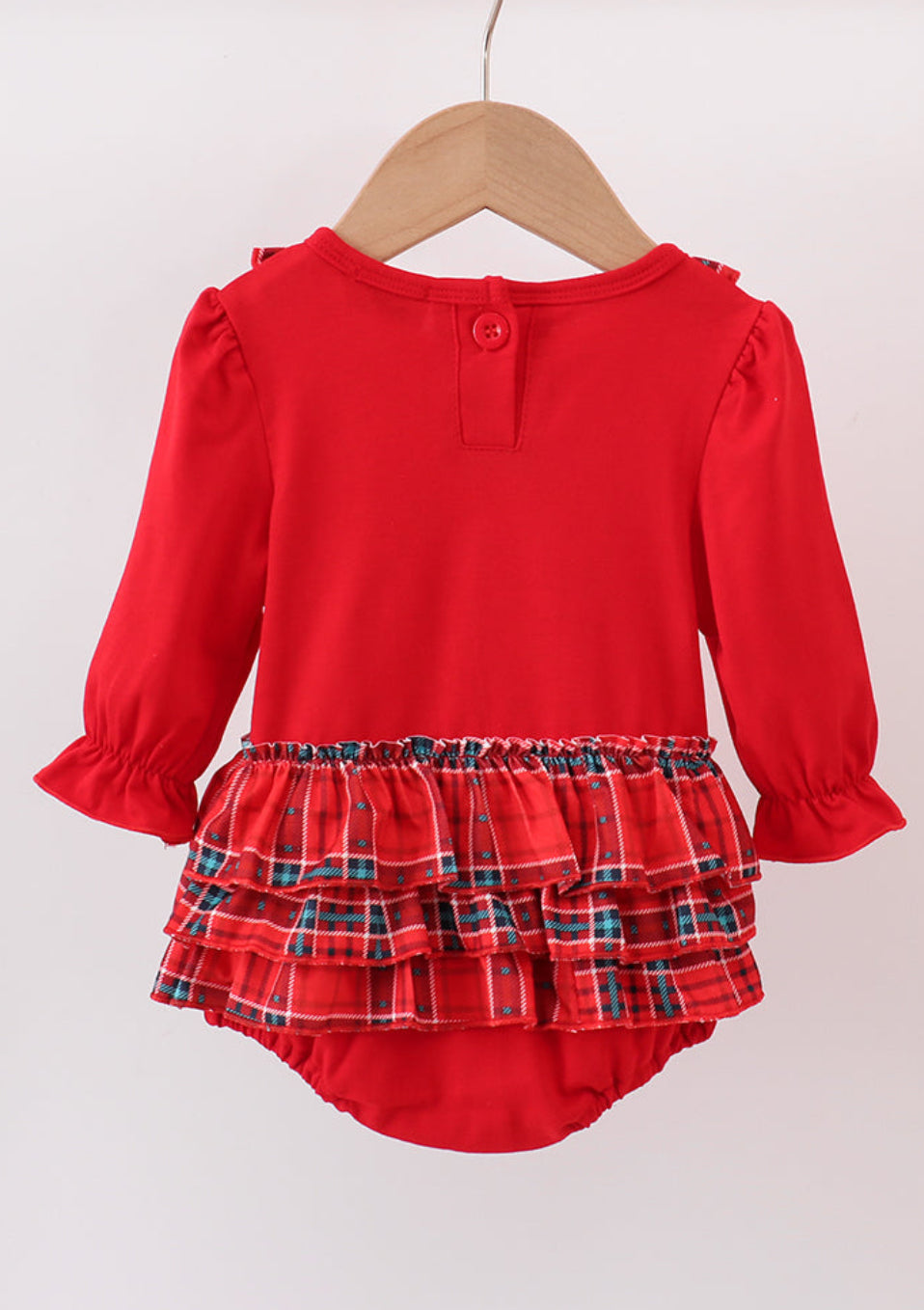 Red Tree Embroidery Plaid Ruffle Girl’s Bubble