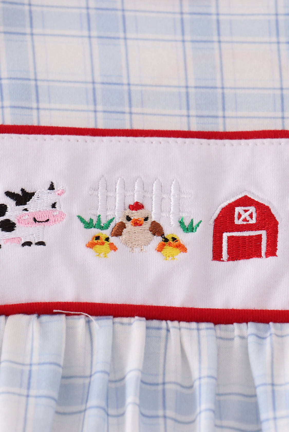 Blue Farm Embroidery Plaid Ruffle Girl’s Bubble
