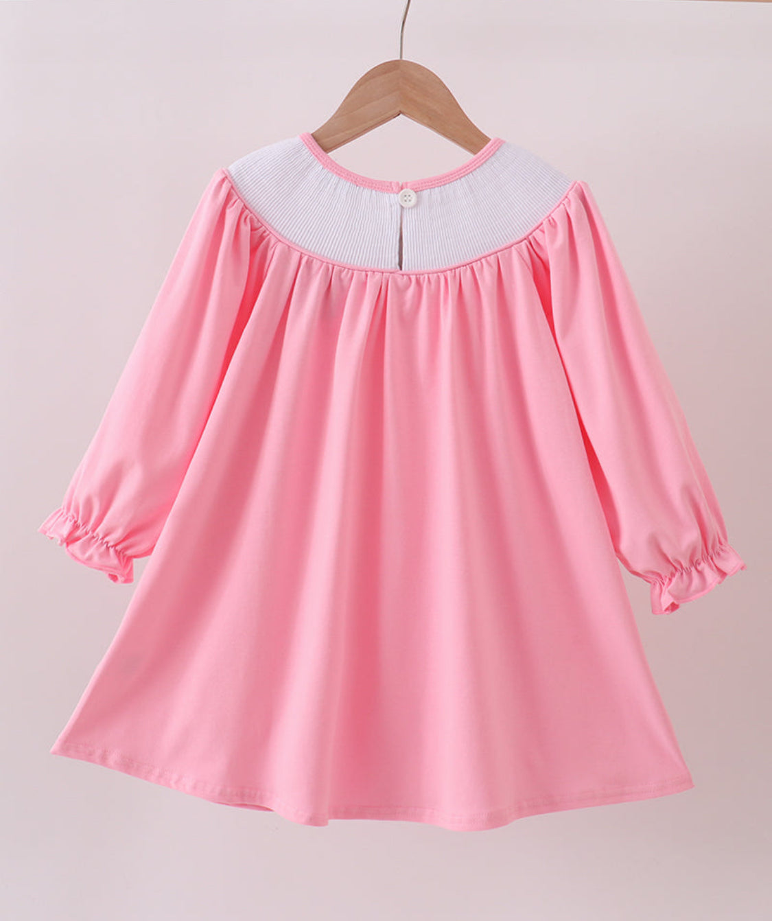 Pink Christmas Tree Smocked Ruffle Dress