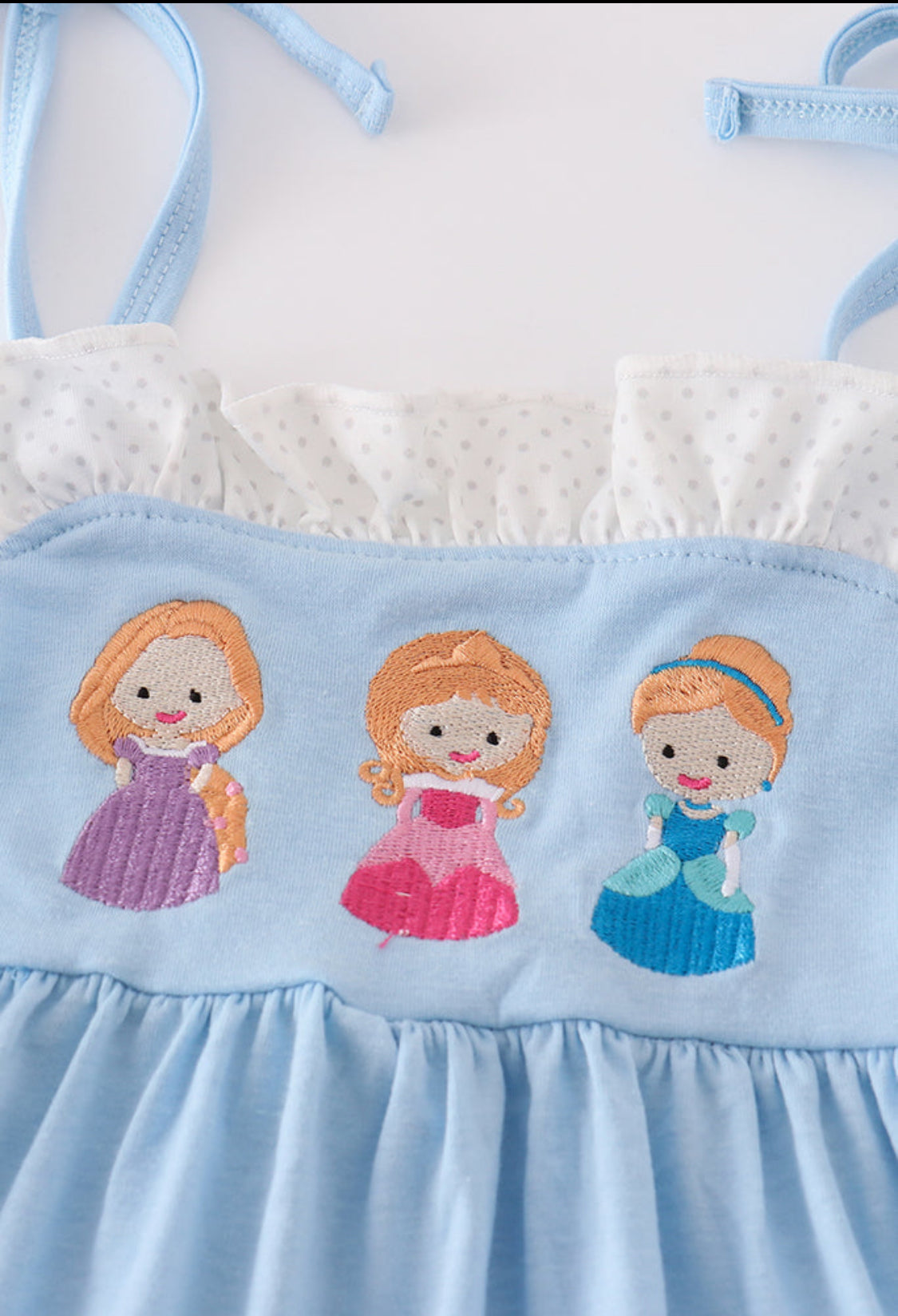Blue Princess embroidery Ruffle Girl’s Short Set
