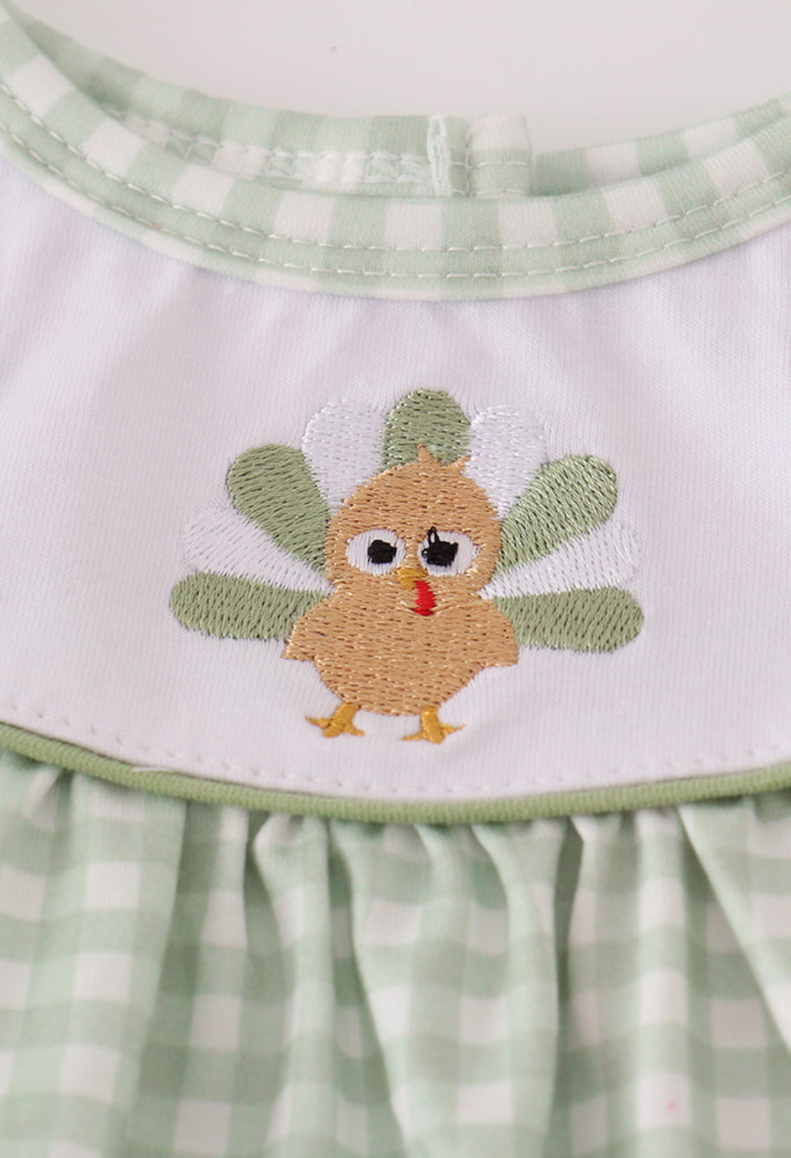 Sage Turkey Embroidery Gingham Dress