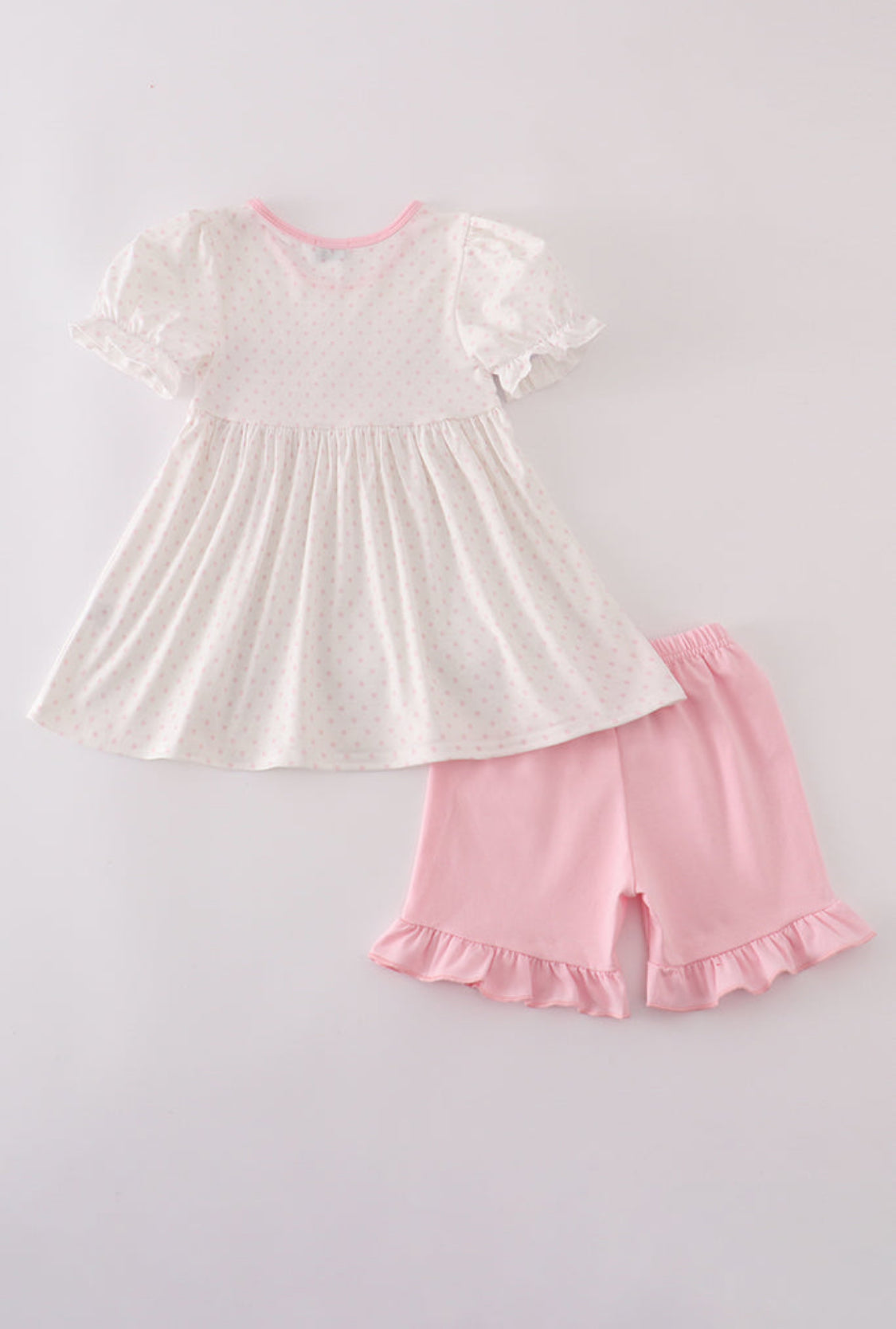 Pink Whale Embroidery Smocked Ruffle Girl’s Short Set