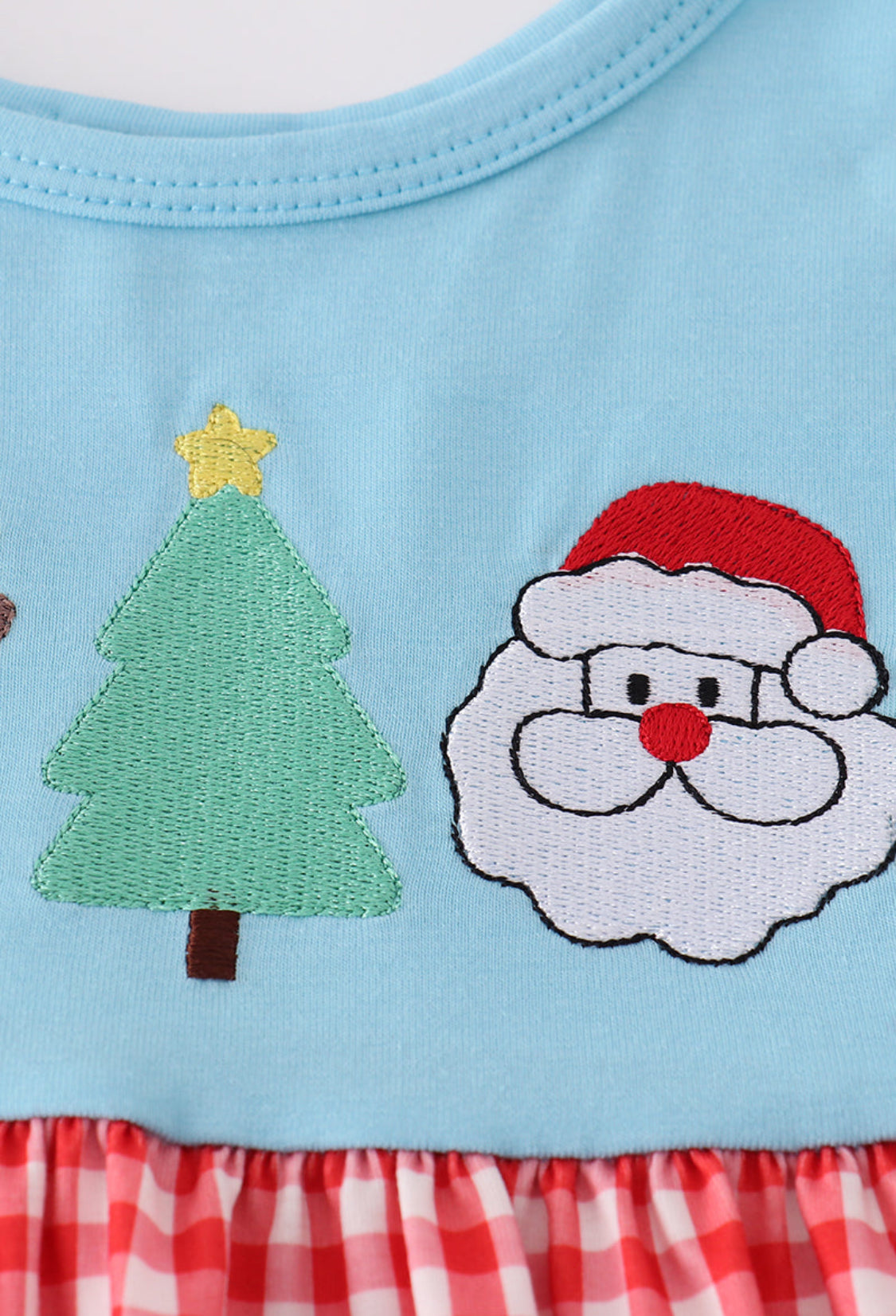 Blue Deer Tree Santa Embroidery Ruffle Dress