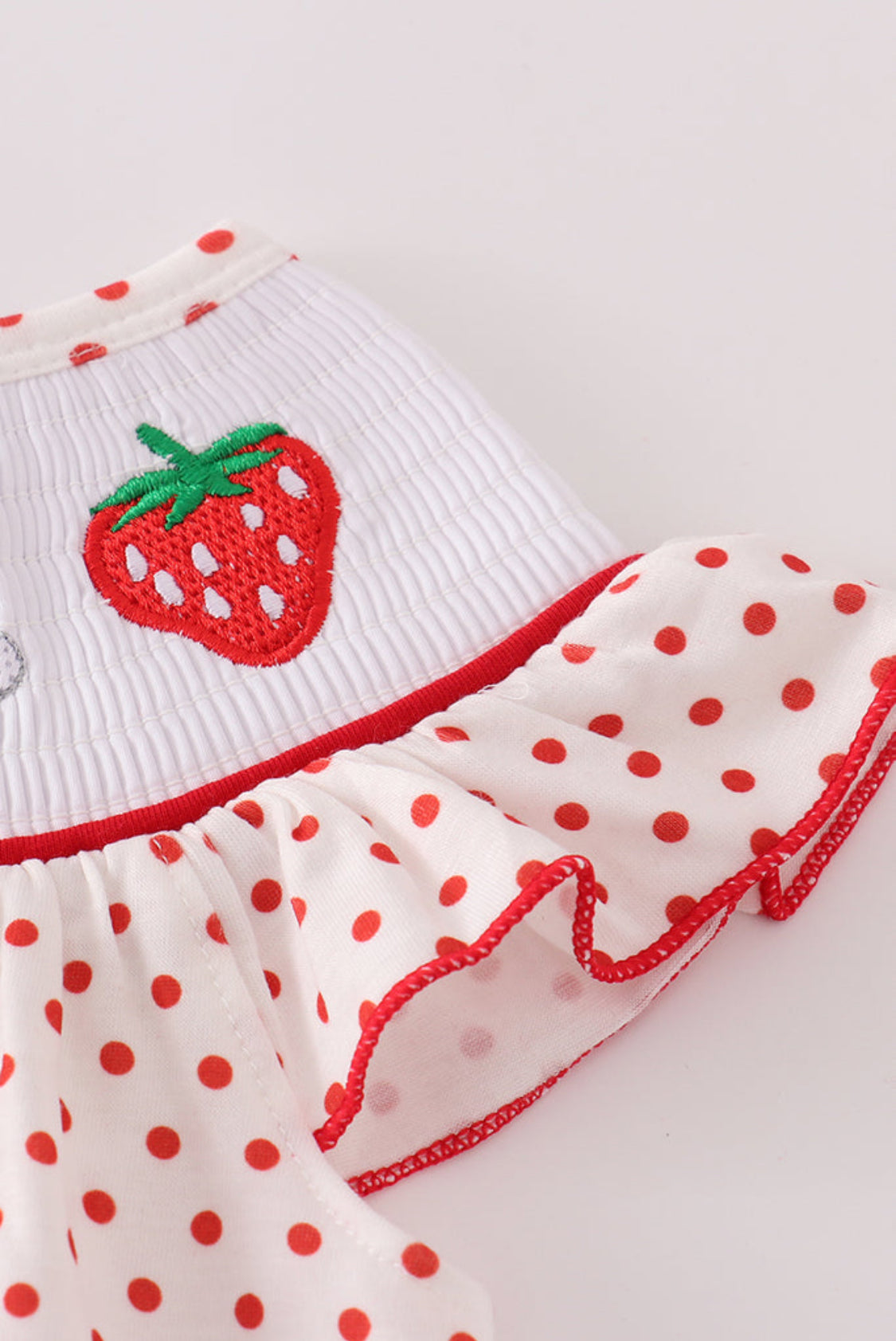 Red Dot Strawberry Embroidery Smocked Girl’s Bloomer Set