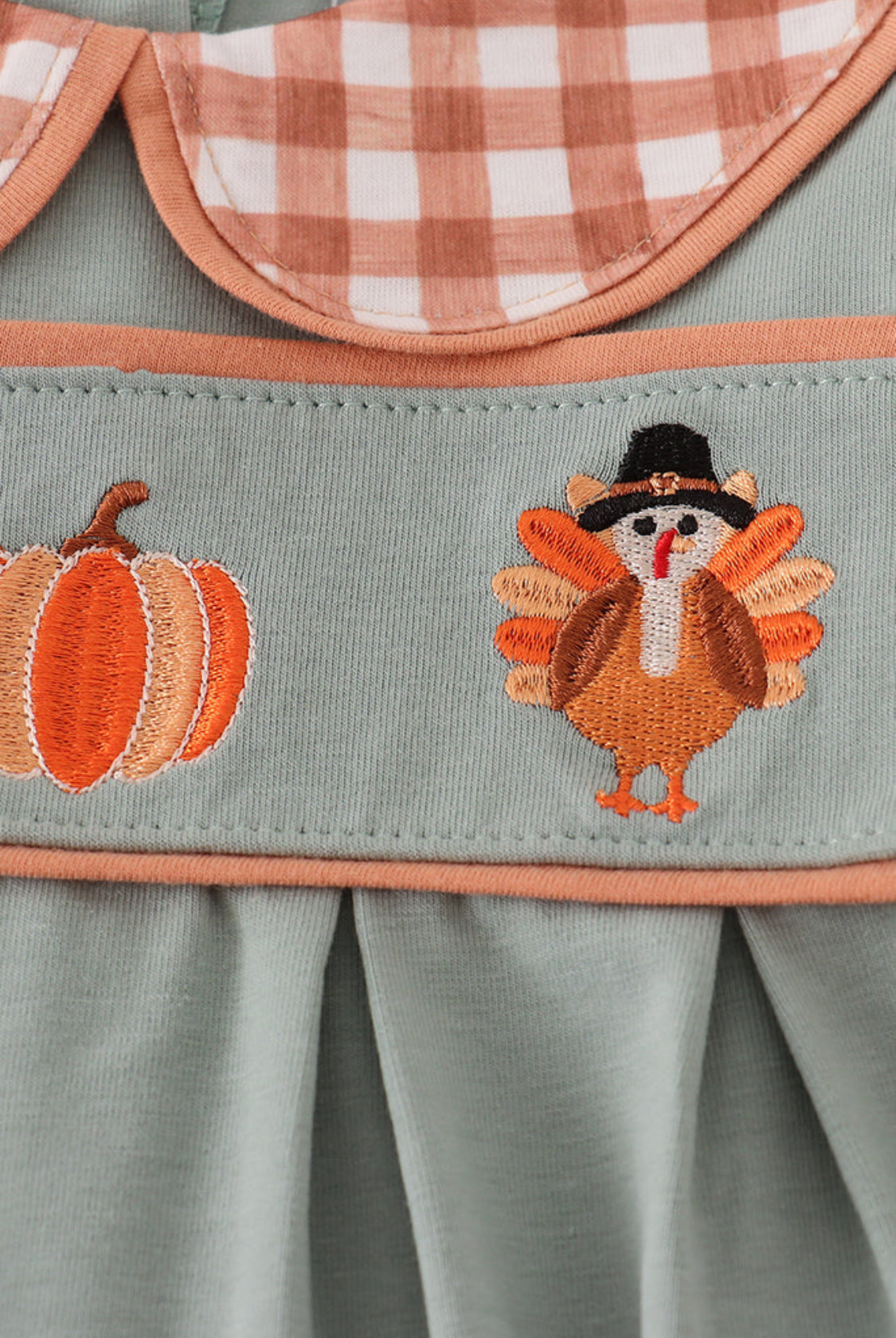 Sage Turkey Pumpkin Embroidery Boy’s Romper