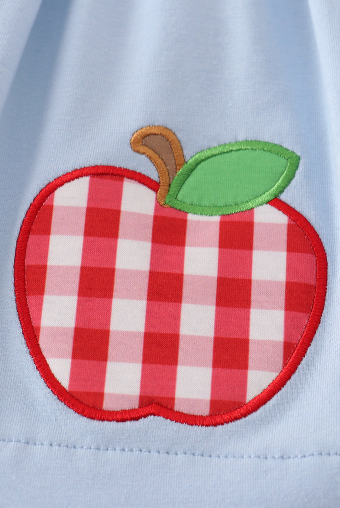 Blue Apple Appliqué Smocked Girl’s Ruffle Short Set