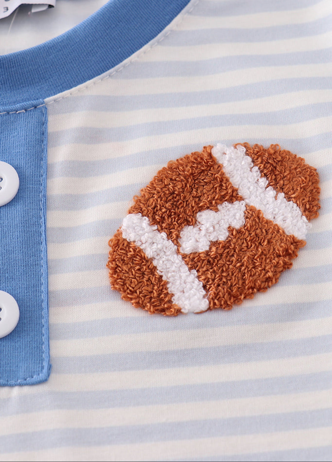 Blue Stripe Football French Knot Embroidery Boy’s Short Set