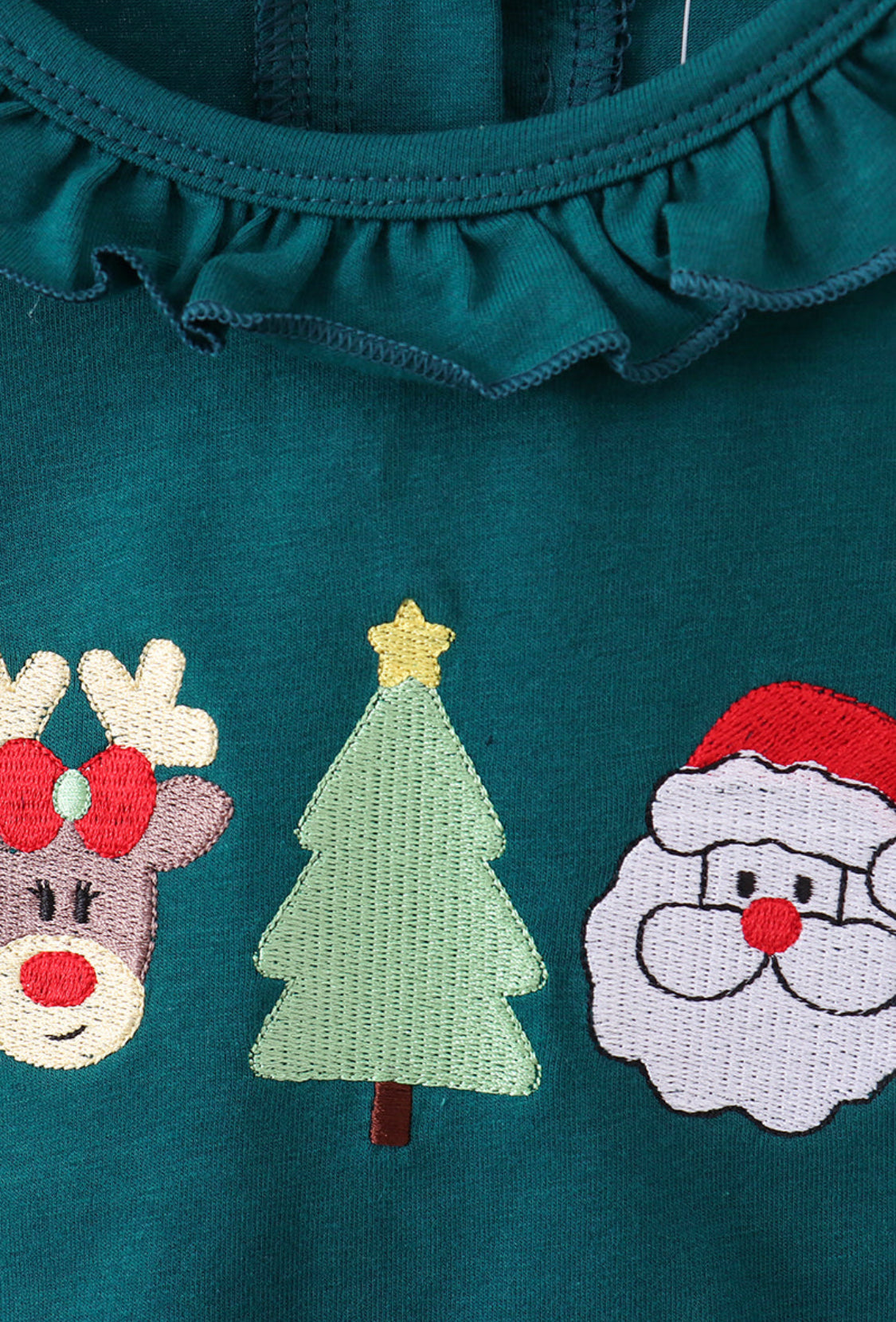 Green Christmas Santa Claus Embroidery Ruffle Girl’s Pants Set