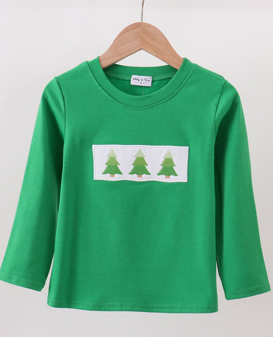 Forest Christmas Tree Embroidery Boy’s Top
