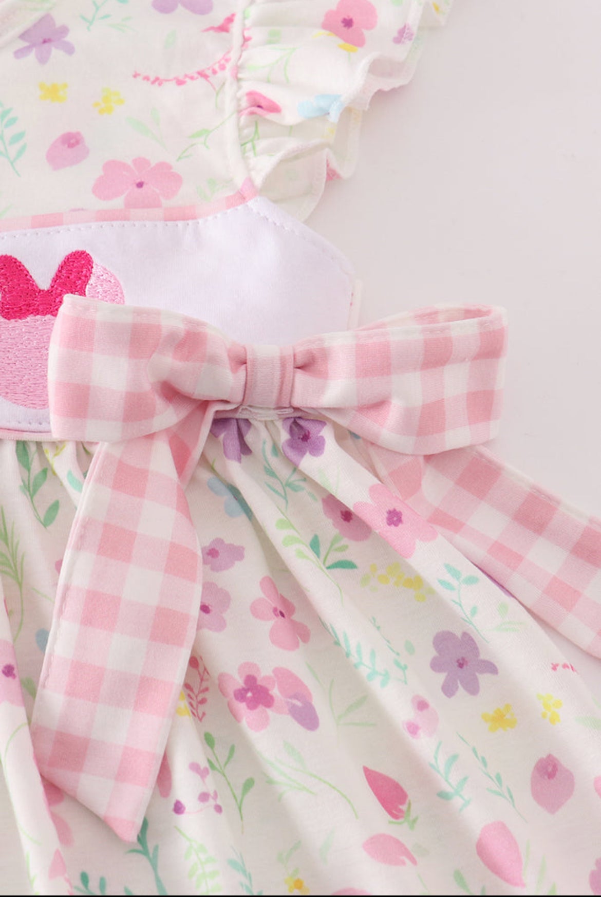Girl’s Pink Floral Mouse Embroidered Dress