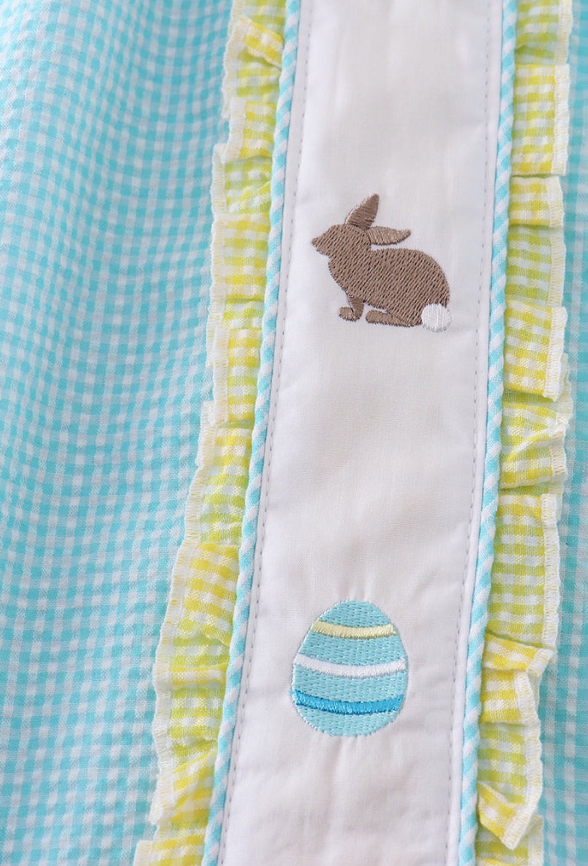 Girl’s Premium Mint Bunny Egg Embroidered Gingham Dress