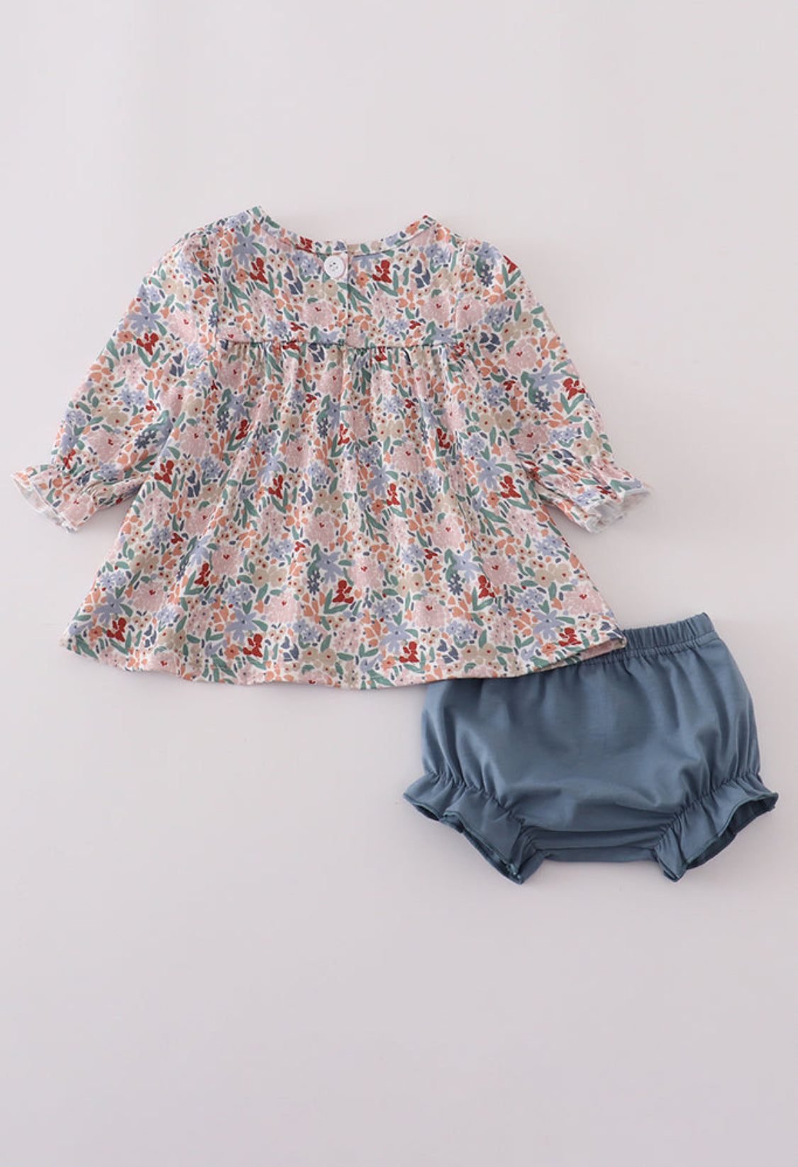 Blue Floral Print Ruffle Girl’s Bloomer Set