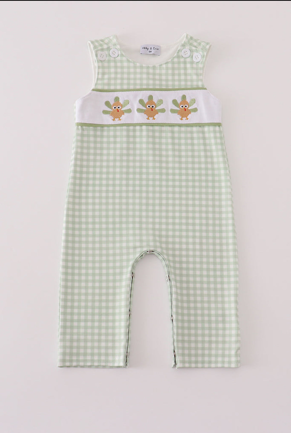 Sage Turkey Embroidery Gingham Boy’s JonJon
