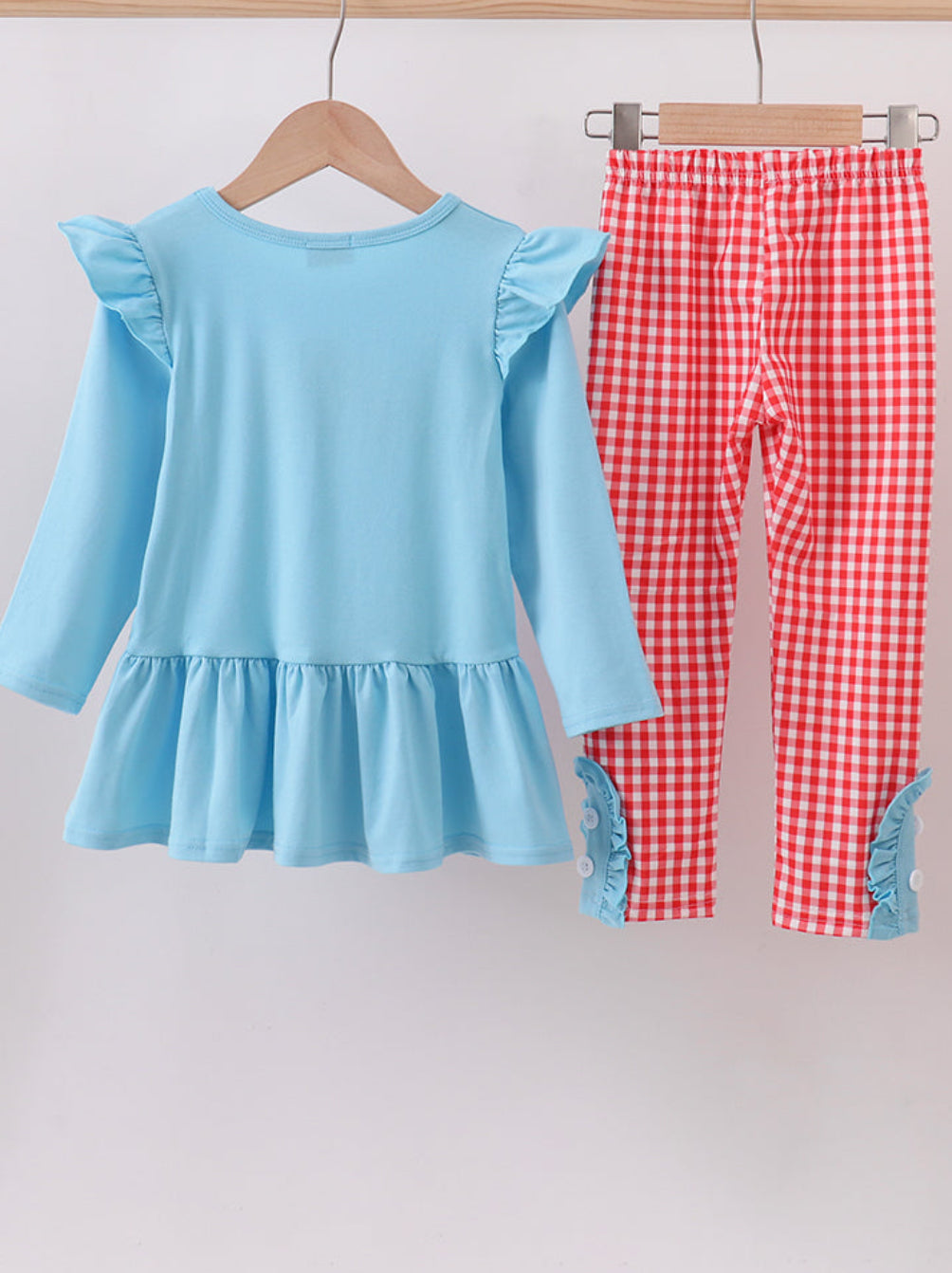 Blue Deer Tree Sant Embroidery Ruffle Girl’s Pants Set