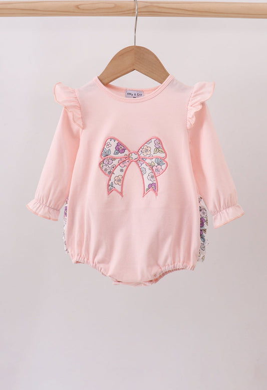 Pink Floral Bow Appliqué Ruffle Girl’s Bubble