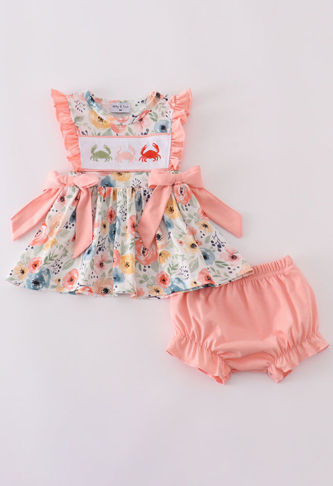 Floral Crab Embroidery Ruffle Girl’s Bloomer Set