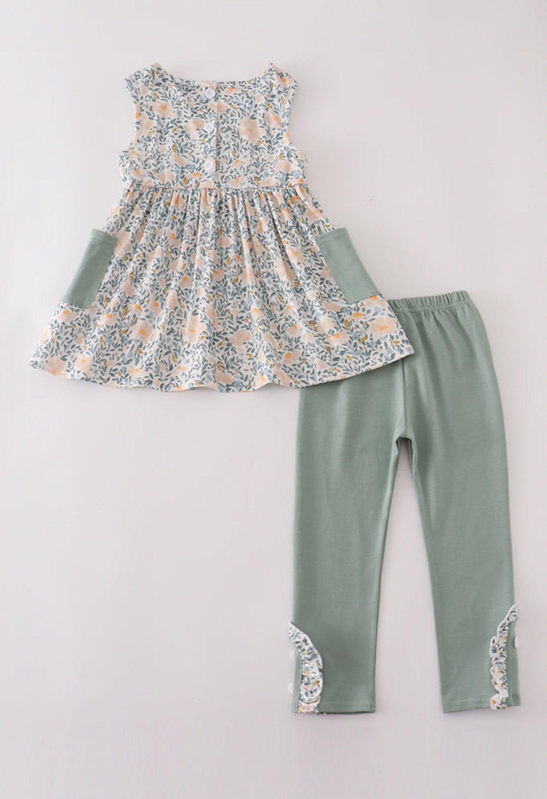 Fall Floral Print Ruffle Girl Pants Set