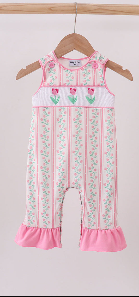 Floral Tulip Smocked Ruffle Girl’s Romper