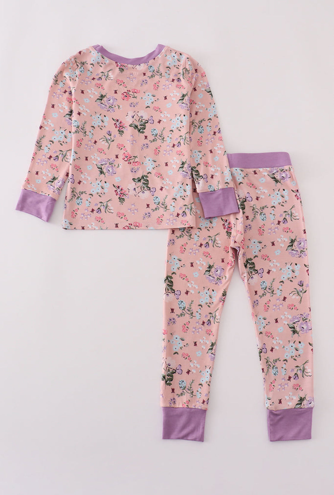 Purple Floral Print Bamboo Girl’s Pajamas Pants Set