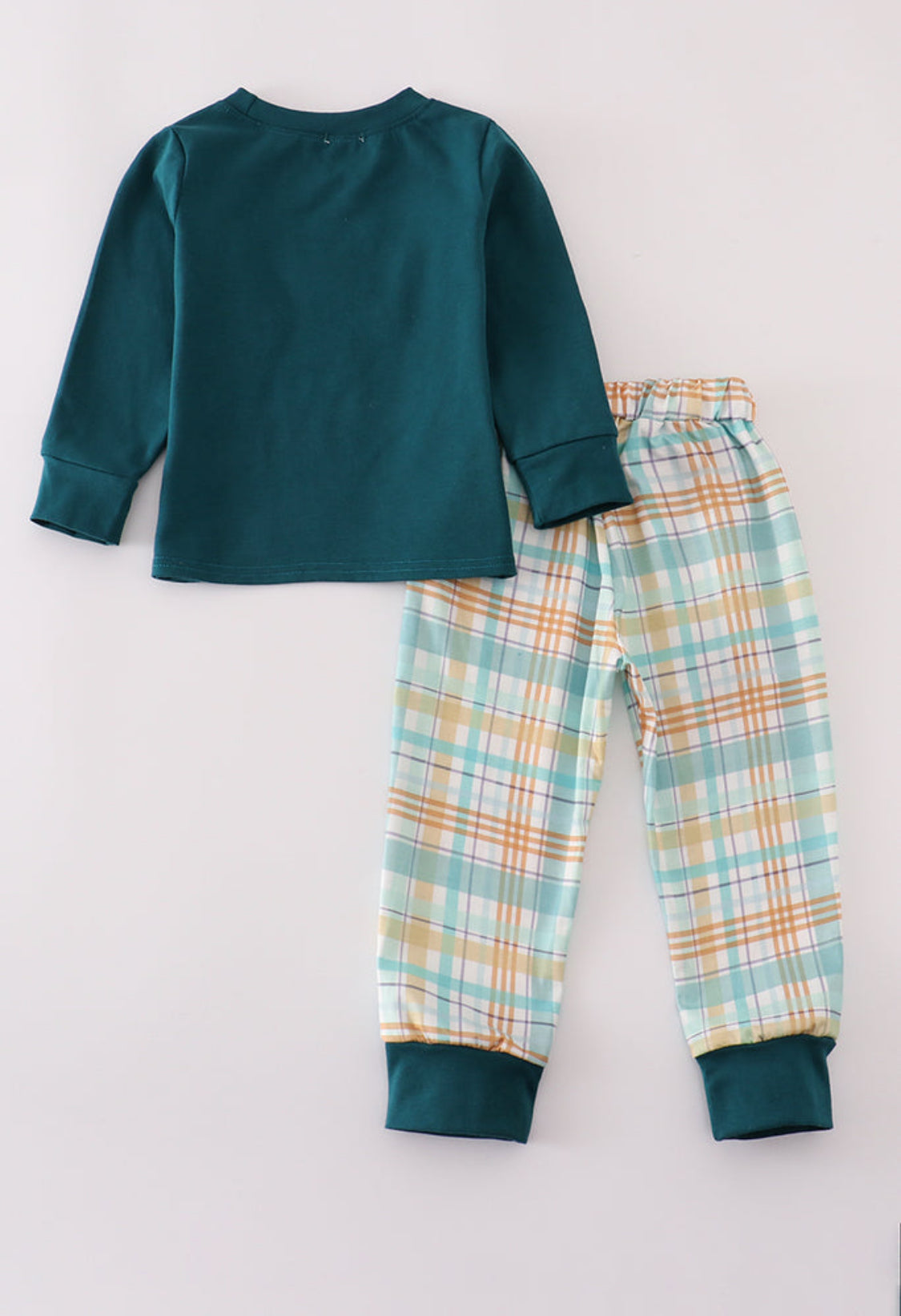 Blue Dinosaur Embroidery Plaid Boy’s Pants Set