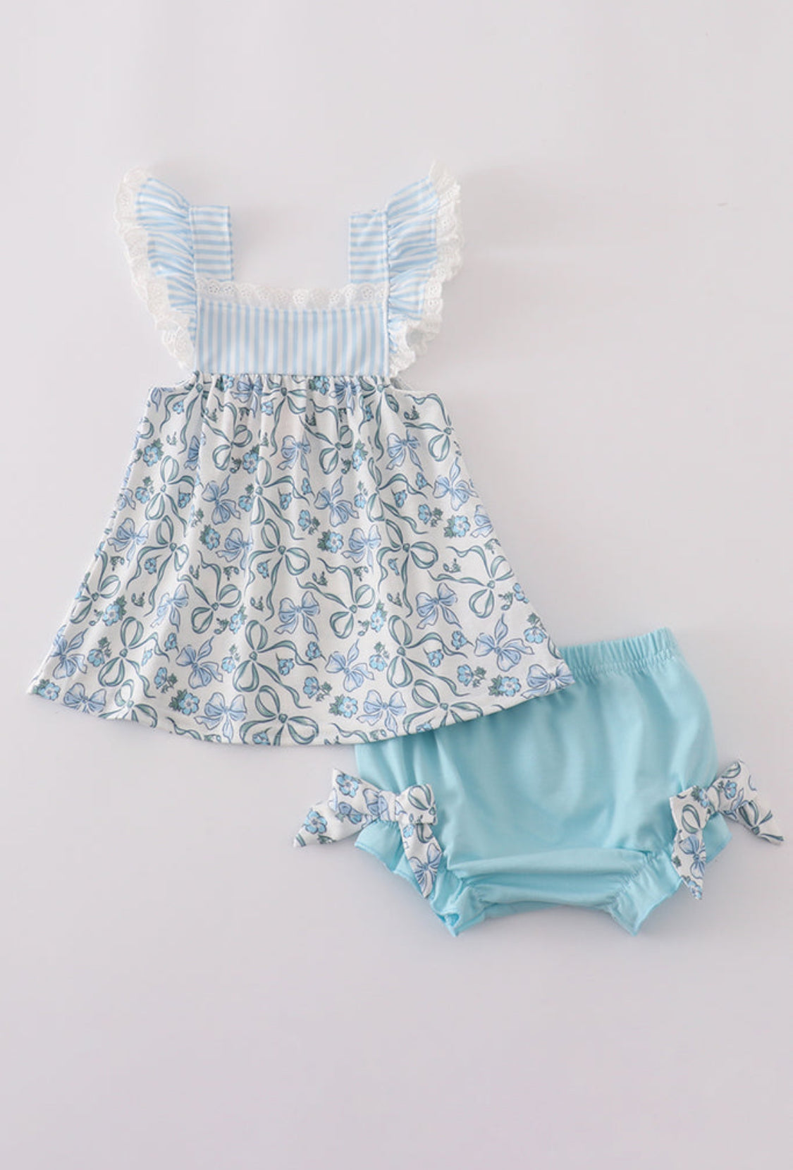 Blue Bow & Lace Print Ruffle Girl’s Bloomer Set