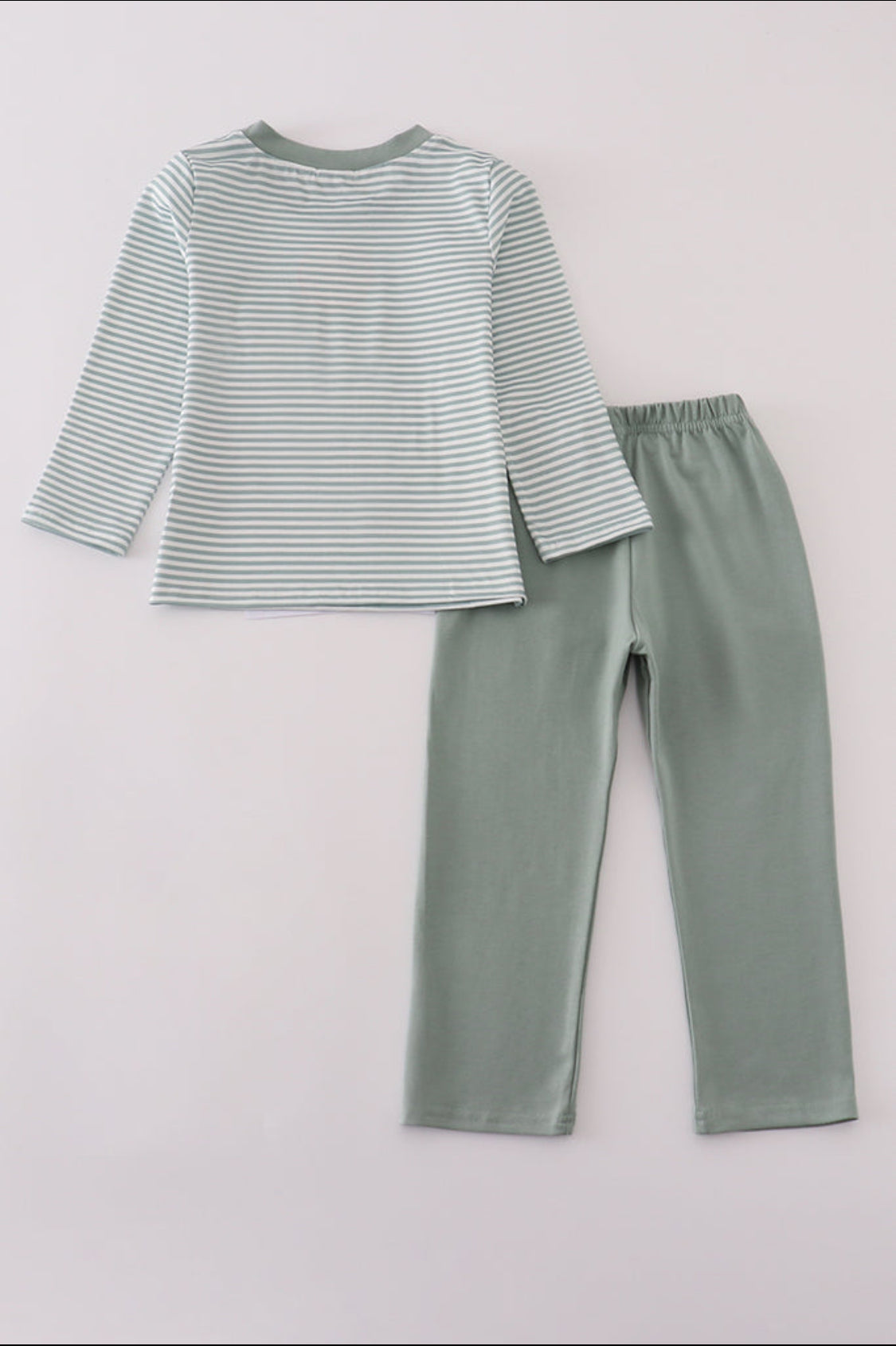Sage Stripe Football French Knot Boy’s Pants Set