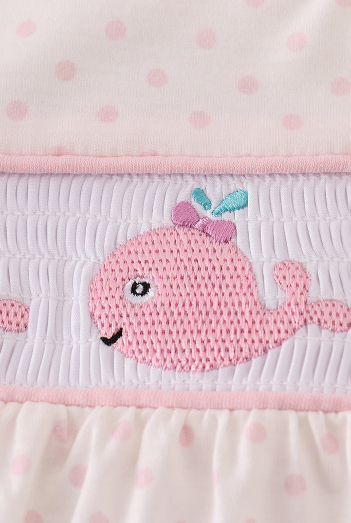Pink Whale Embroidery Smocked Ruffle Girl’s Short Set