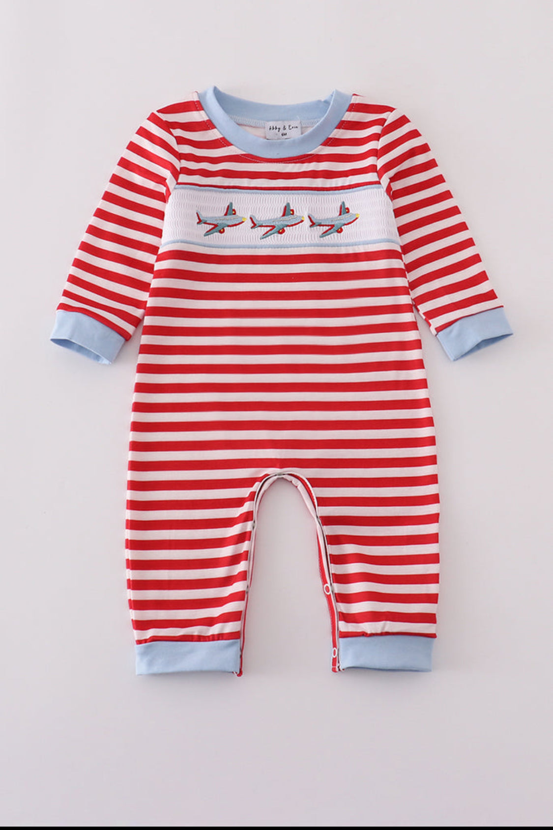 Red Airplane Embroidery Stripe Boy’s Romper