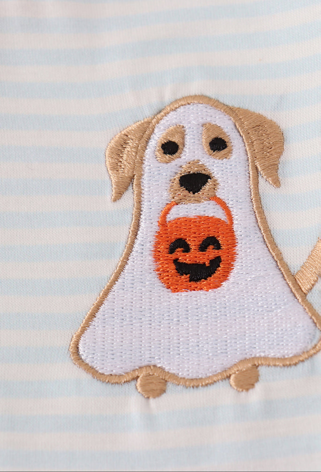 Blue Puppy Pumpkin Embroidery Stripe Boy’s Top