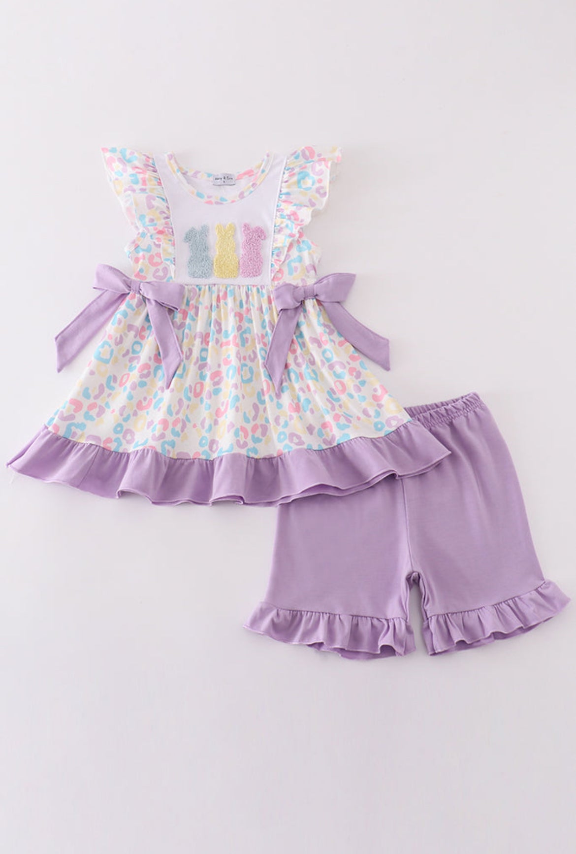 Purple Easter Bunny French Knot Girl’s Short Set