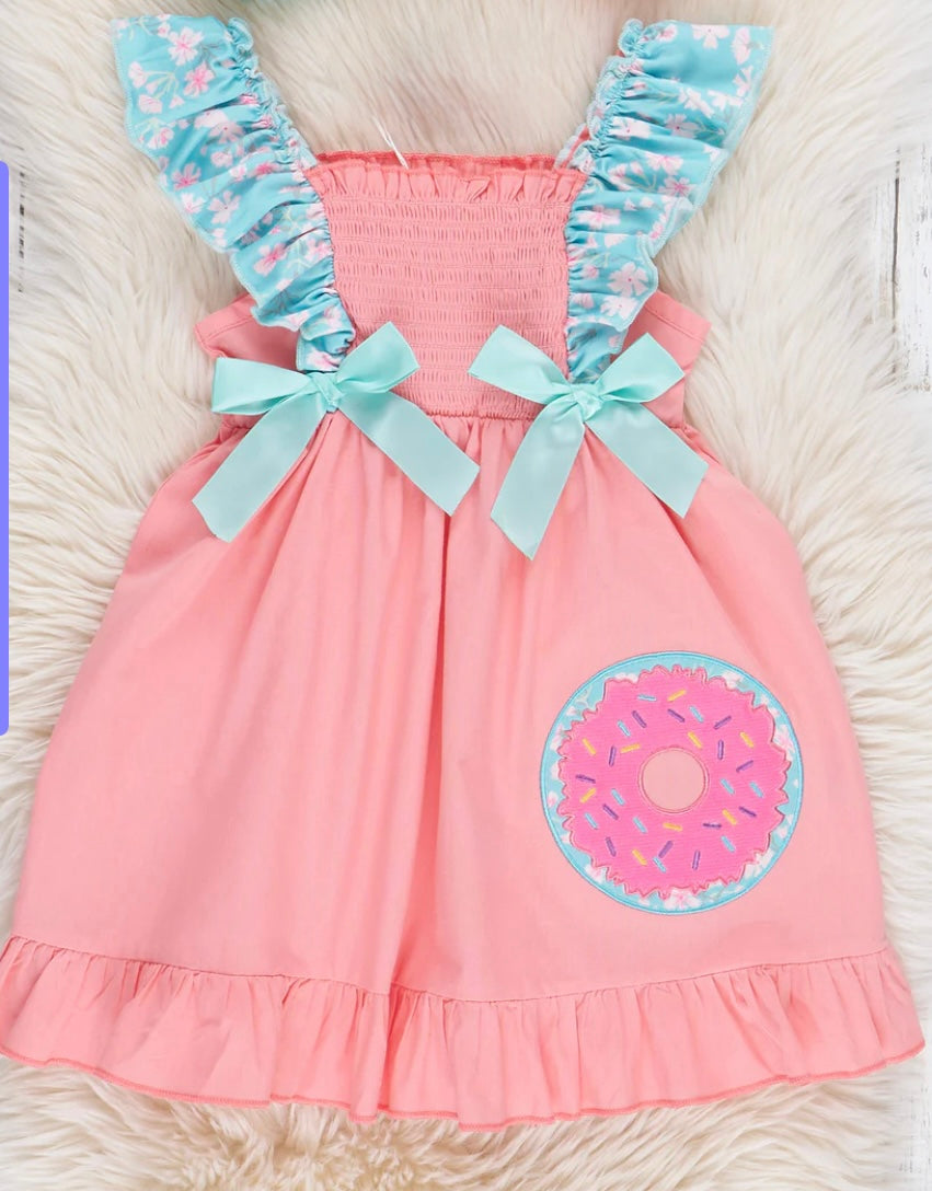 Embroidered Donut Smocked Ruffle Dress