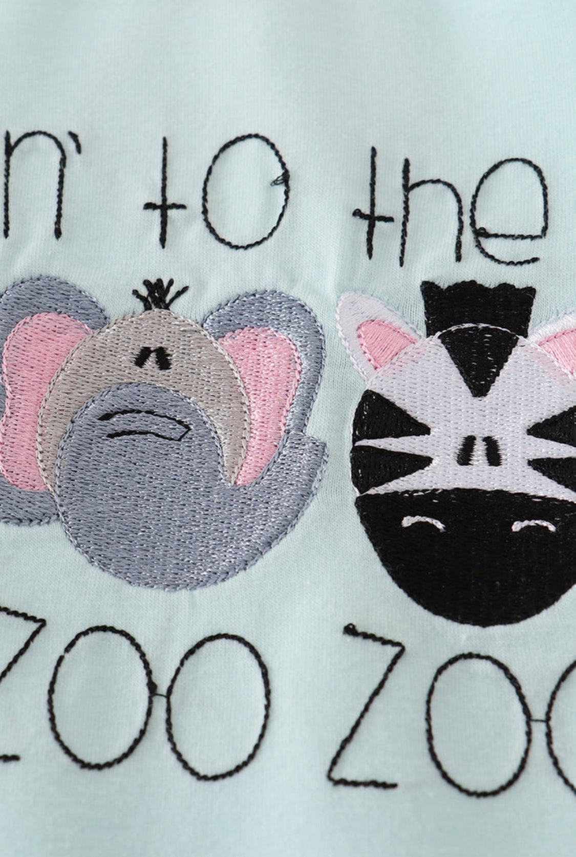 Blue GOING TO THE ZOO Embroidery Top