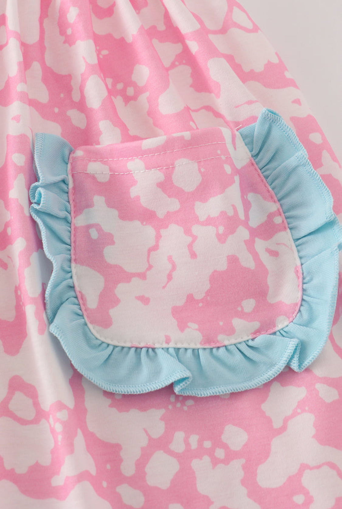Pink Stawberry Milk Cow Embroidery Ruffle Dress