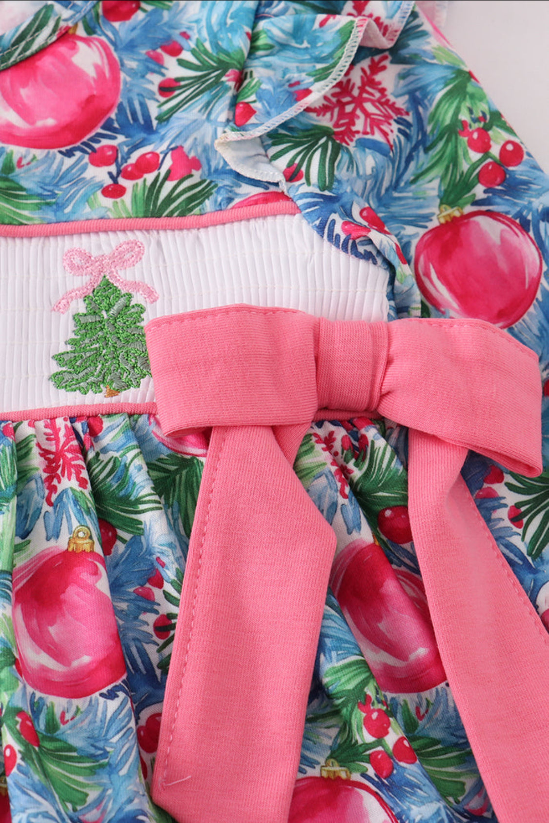 Blue Christmas Tree Smocked Ruffle Girl’s Bloomer Set