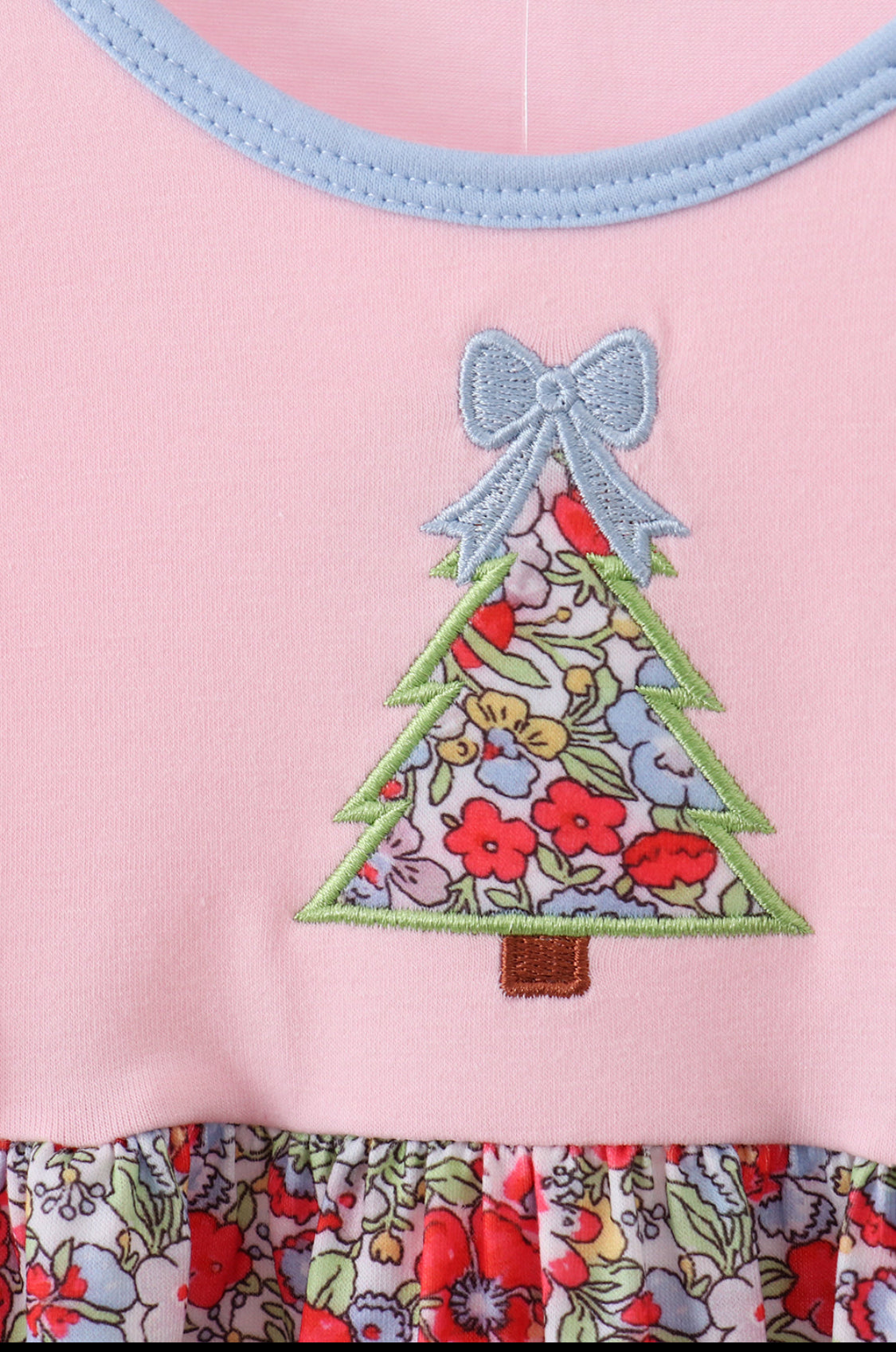 Pink Christmas Tree Appliqué Ruffle Dress