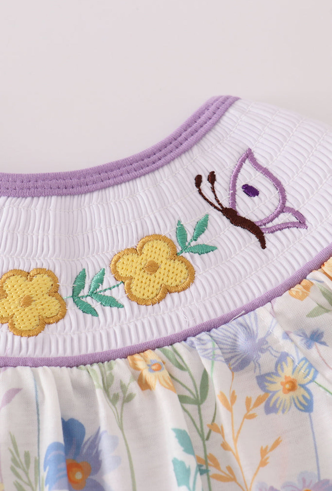 Purple Floral Embroidery Smocked Girl’s Bloomer Set