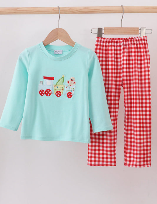 Mint Gingerbread Appliqué Boy’s Pants Set