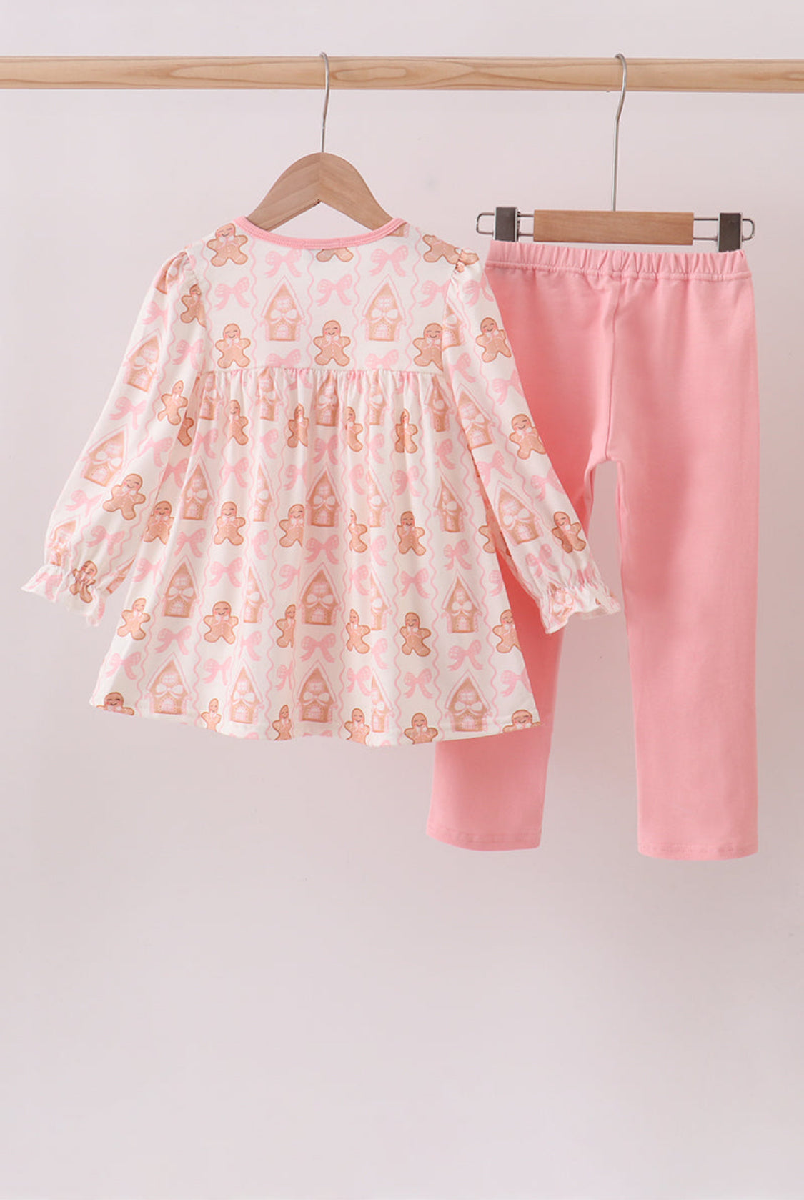 Pink Gingerbread Embroidery Ruffle Girl’s Pants Set