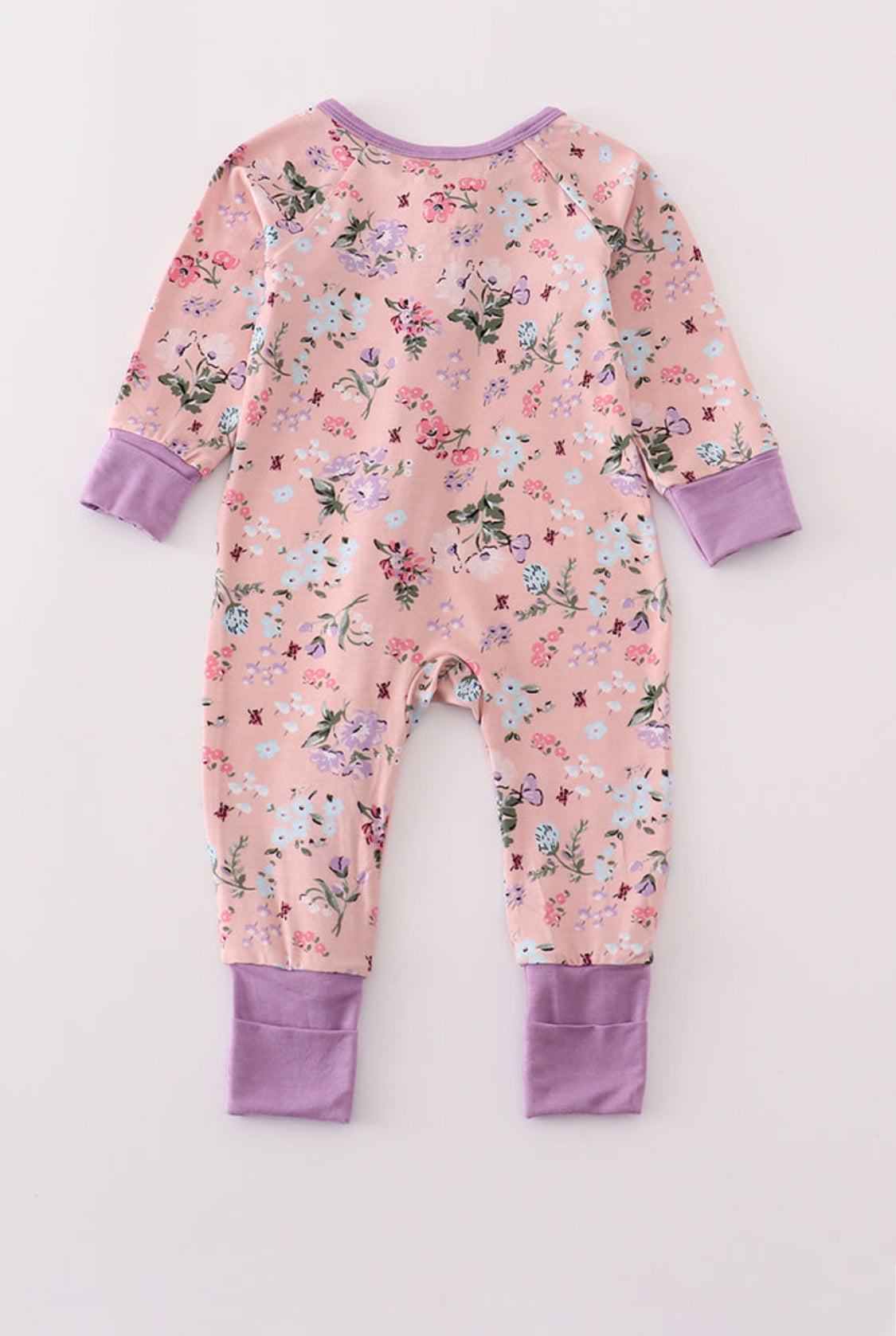 Purple Floral Print Bamboo Girl Pajamas Romper