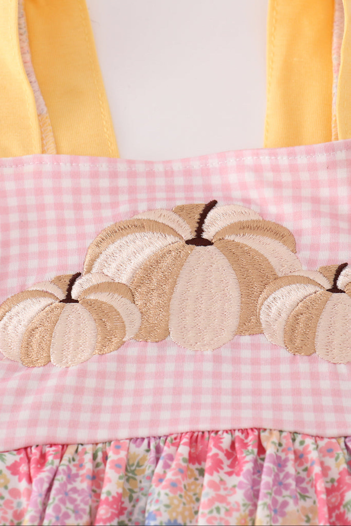 Pink Floral Pumpkin Embroidery Girl’s Pants Set