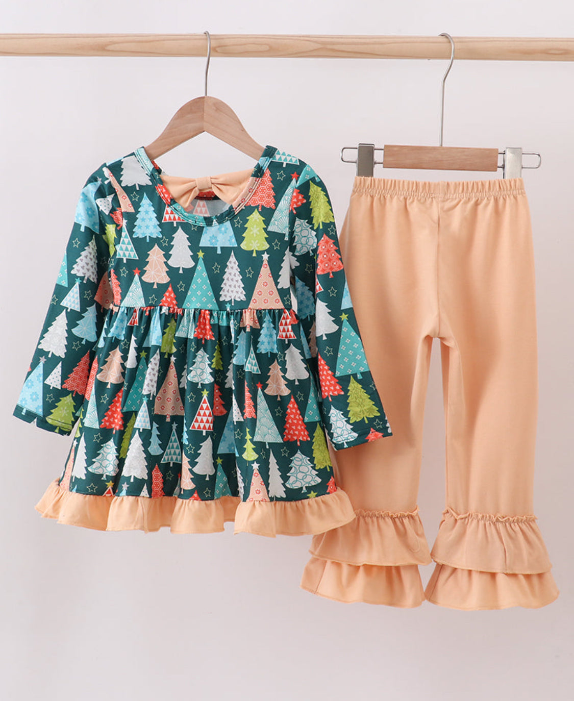 Green Tree Print Ruffle Girl’s Pants Set