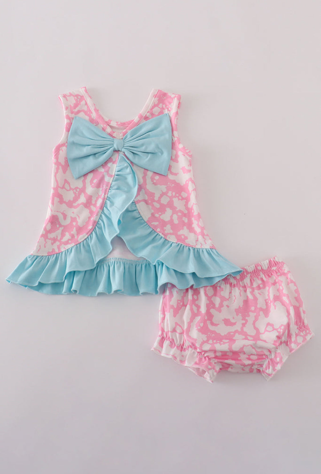 Pink Strawberry Milk Cow Embroidery Girl’s Bloomer Set