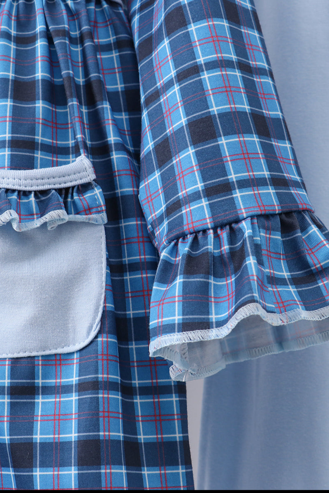 Navy Nativity Embroidery Plaid Ruffle Girl’s Pants Set