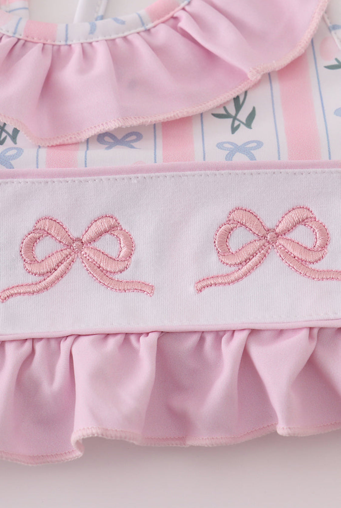 Pink Bow Embroidery 2pc swimsuit set UPF50+