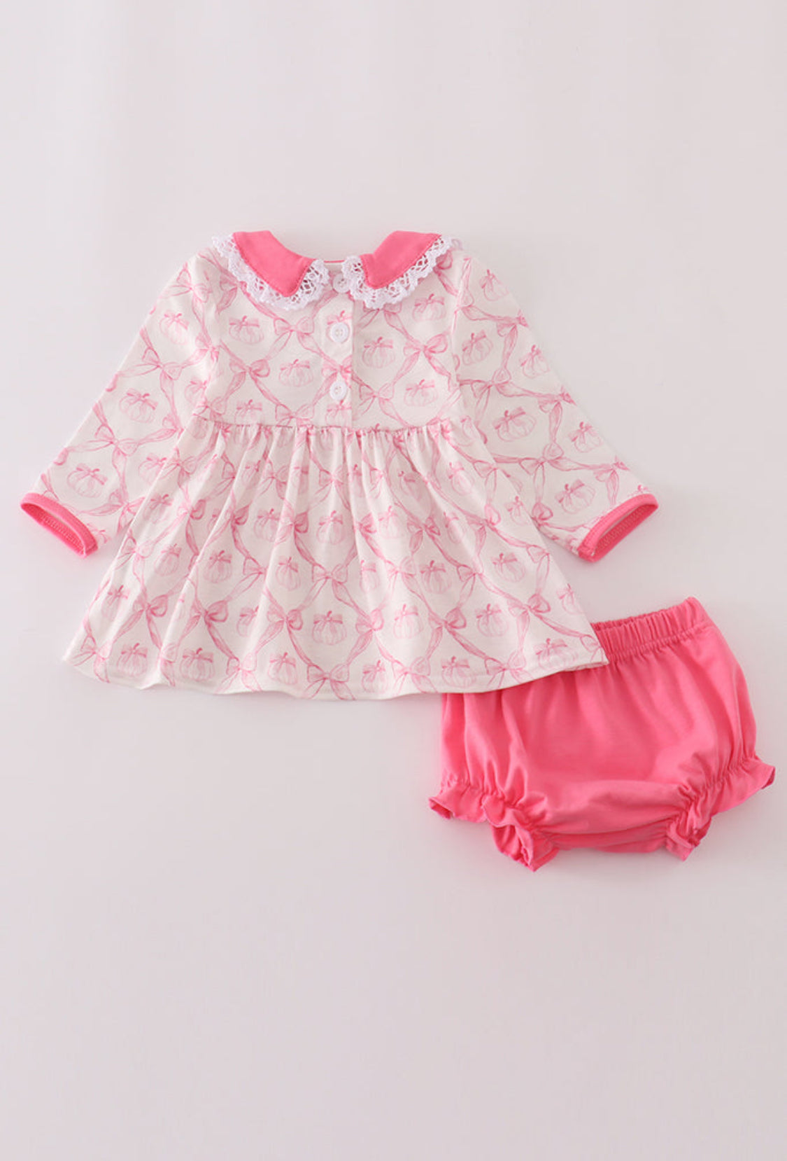 Pink Bow Tie Pumpkin Print Girl’s Bloomer Set