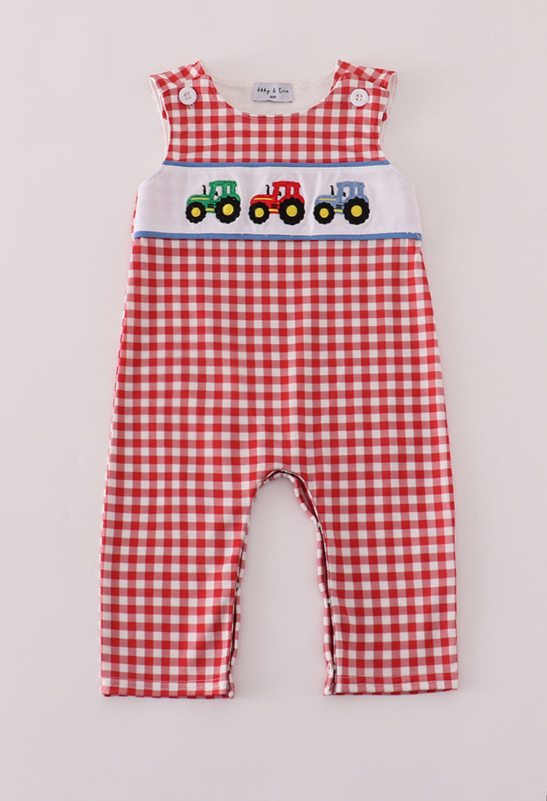 Red Tractor Embroidery Gingham Boy’s JonJon
