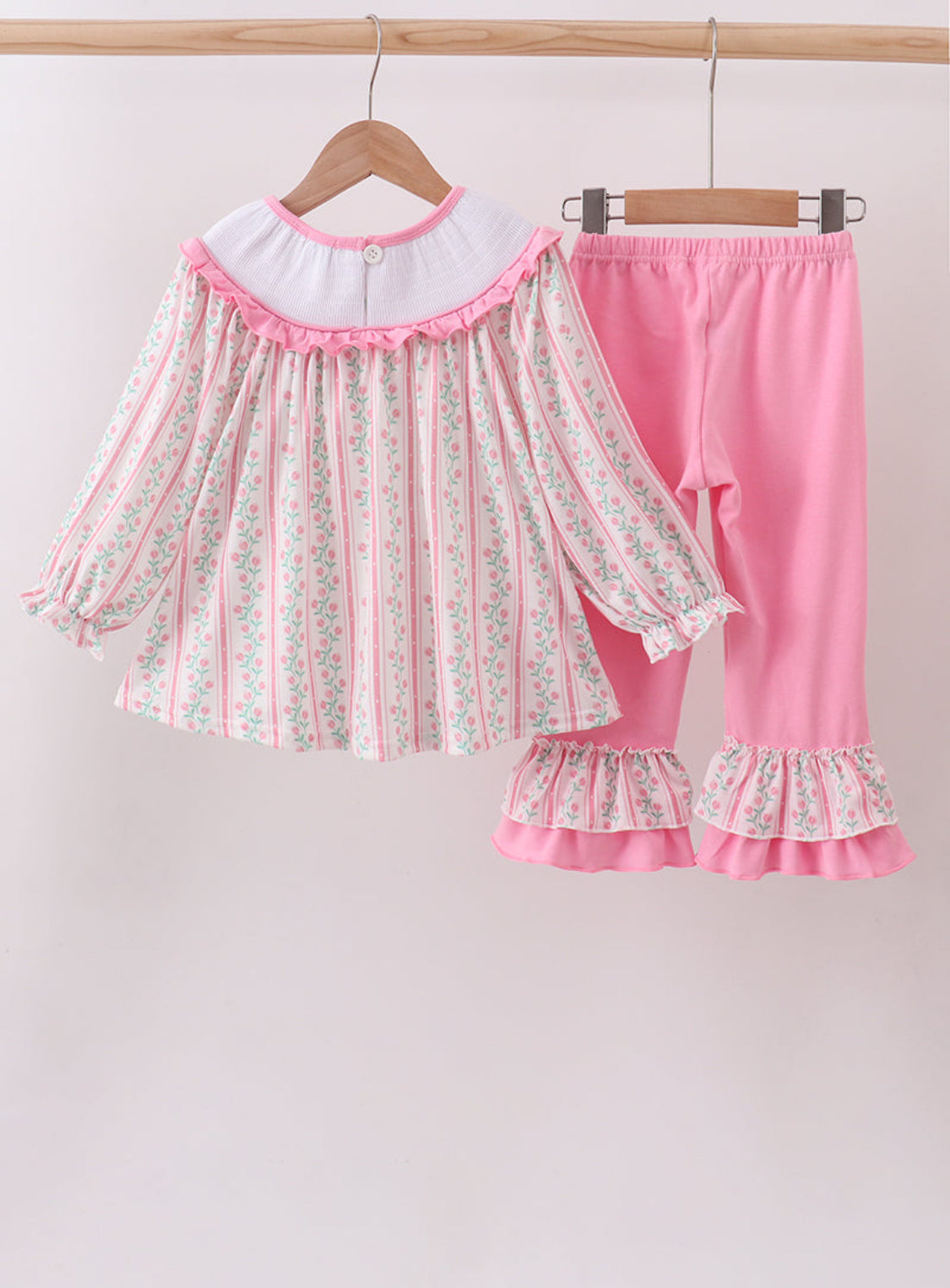Floral Tulip Smocked Ruffle Girl’s Pants Set