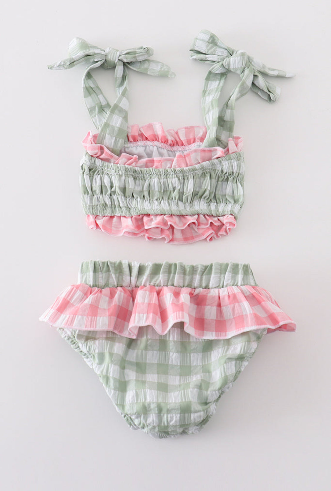 Green Seersucker Gingham 2pc Girl’s Swimsuit