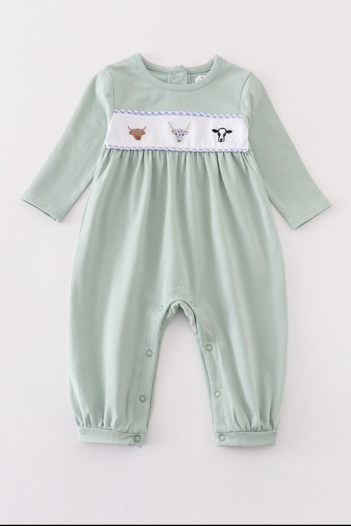 Premium Green Cow Appliqué Boy’s Romper