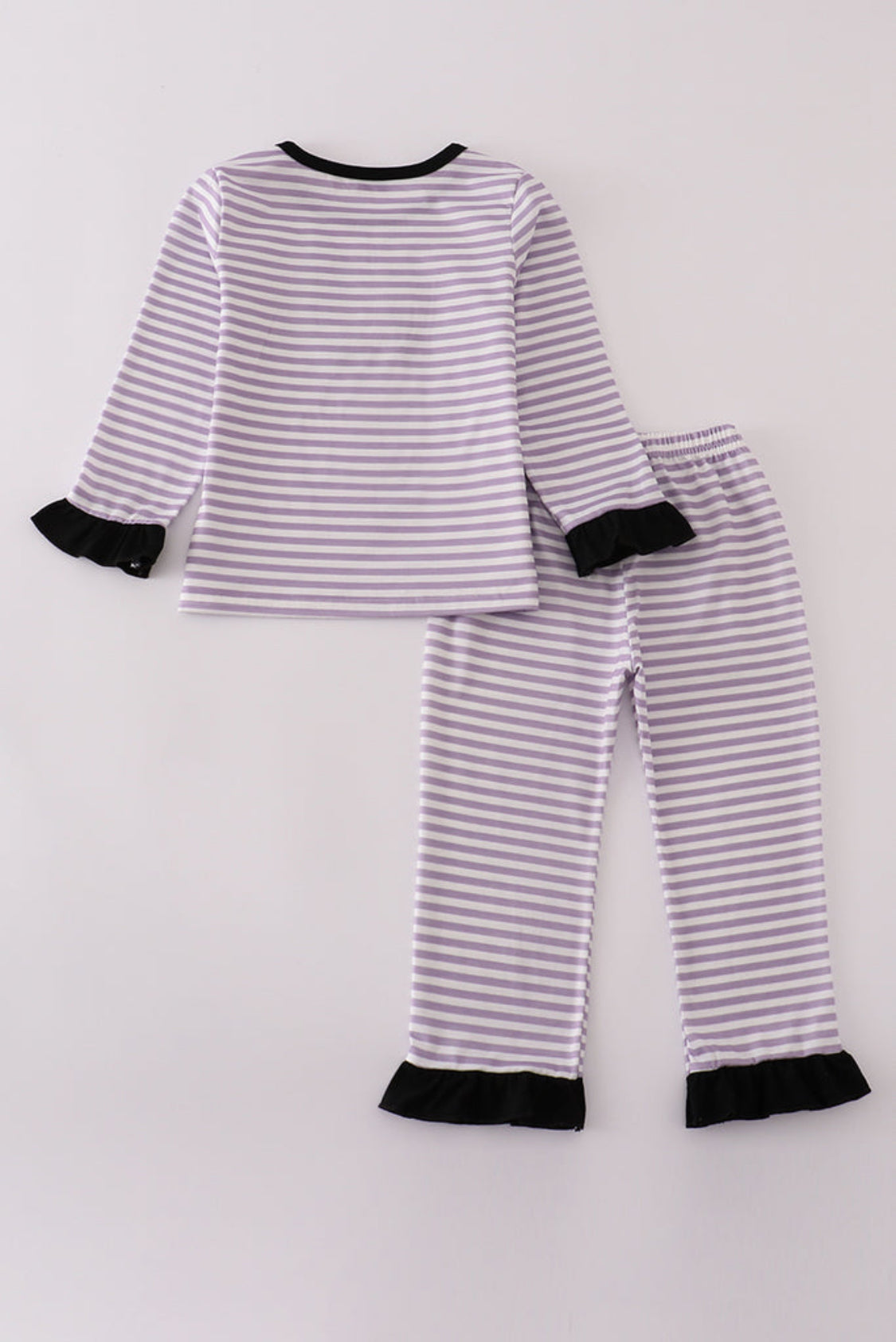 Purple Halloween Spider Embroidery Stripe Girl’s Pants Set